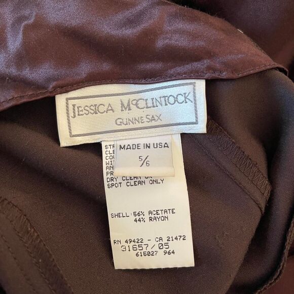 Vtg Y2K Jessica McClintock Gunne Sax Brown Satin Mini Dress Daisy Straps Sz 5/6 - Picture 7 of 9